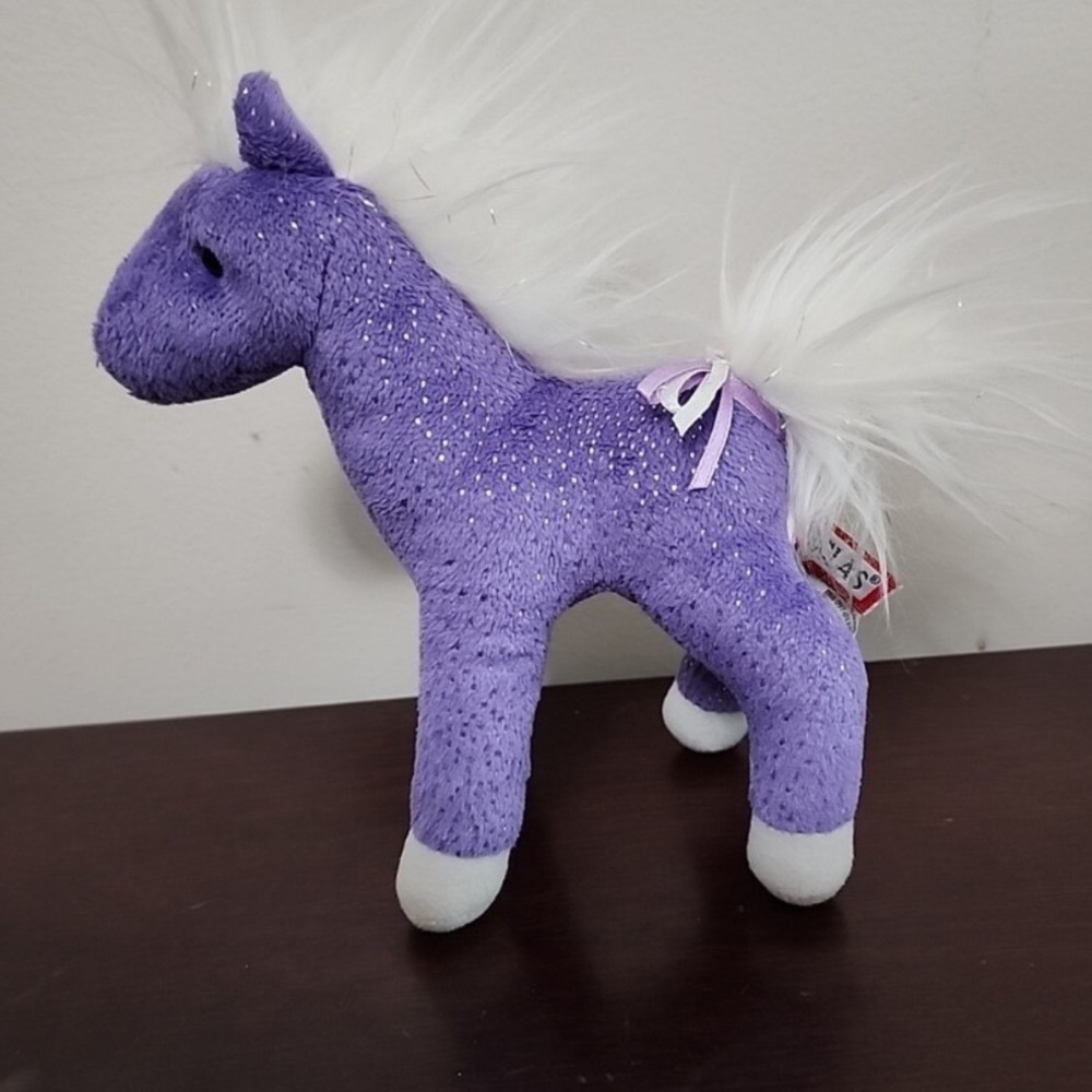 Douglas Cuddle Toys Purple Horse Plush Sparkle Shimmer White Mane Tail 7.5"